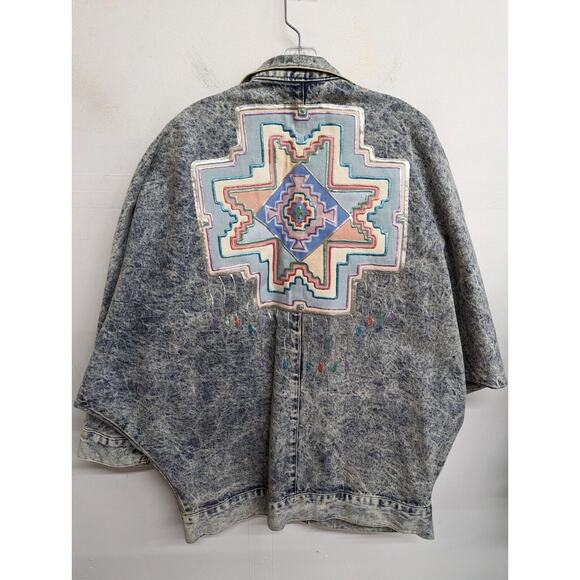Vintage 90s Jacqueline's de Santa Fe Denim Jacket Wearble Art Puffy Paint Size M - Picture 9 of 11